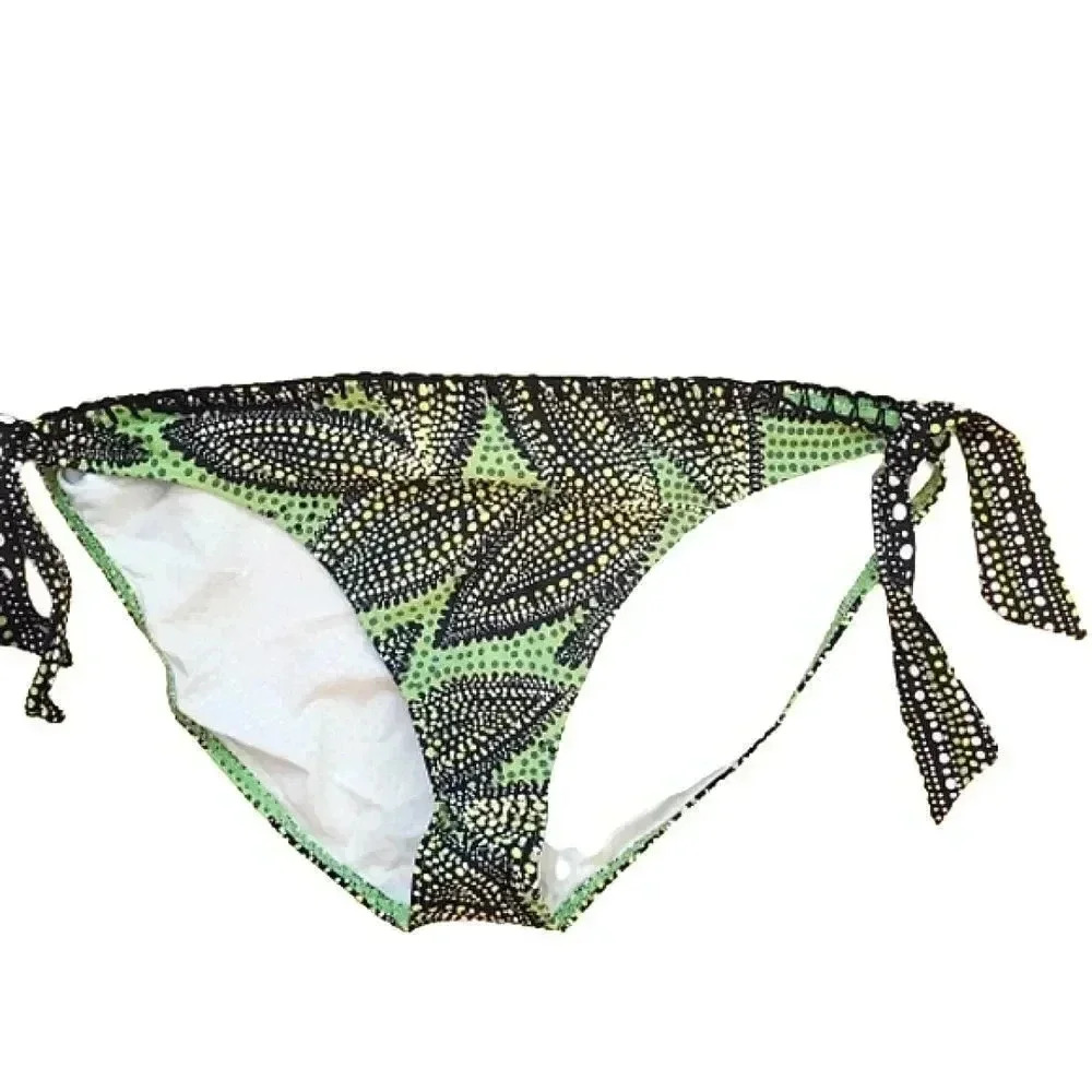Leilani tropical print green and yellow side tie bikini bottom Size 14